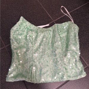 Michael Costello Seona Sequin Crop bustier in green